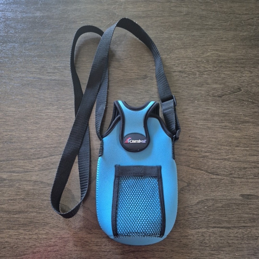 Carnival Cruise Ship Large Water Bottle Holder w/Adjustable Shoulder Strap Blue
